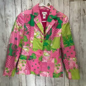 Blokecore gorpcore nostalgia earthy artisanal Lilly Pulitzer Patchwork Blazer xs